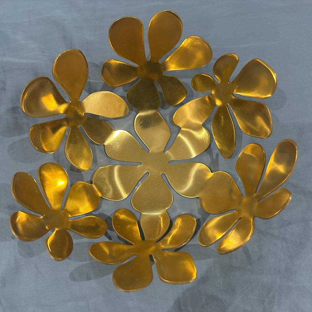 IKEA Stockholm Gold Brass Tone 8" Floral Bowl Designed by Monika Mulder